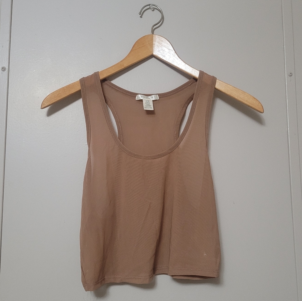 Bozzolo sheer tan crop top tank streetwear club concert stretch juniors - L